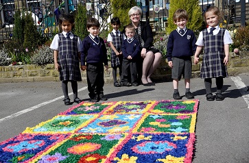 WEB GSAL principal Sue Woodroofe with Rose Court nursery pupils